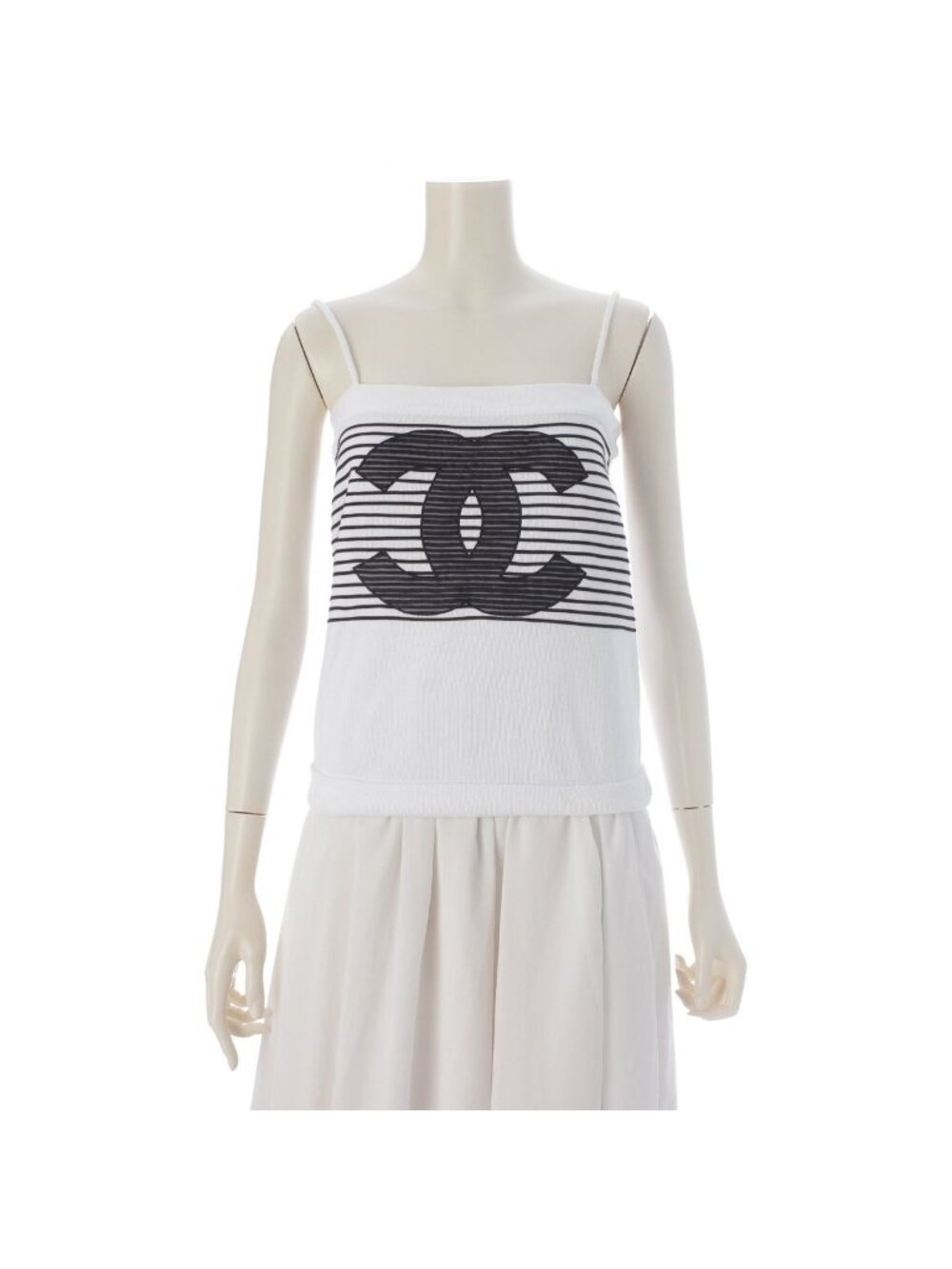 Chanel Cotton Border Big CC Logo Tube Top Black White 34